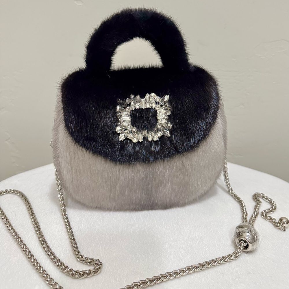 Colorblock Handmade Premium Real Mink Fur Top Handle Bag/Shoulder Bag/Crossbody